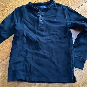 Polo by Ralph Lauren Black Waffle Knit Cotton Henley